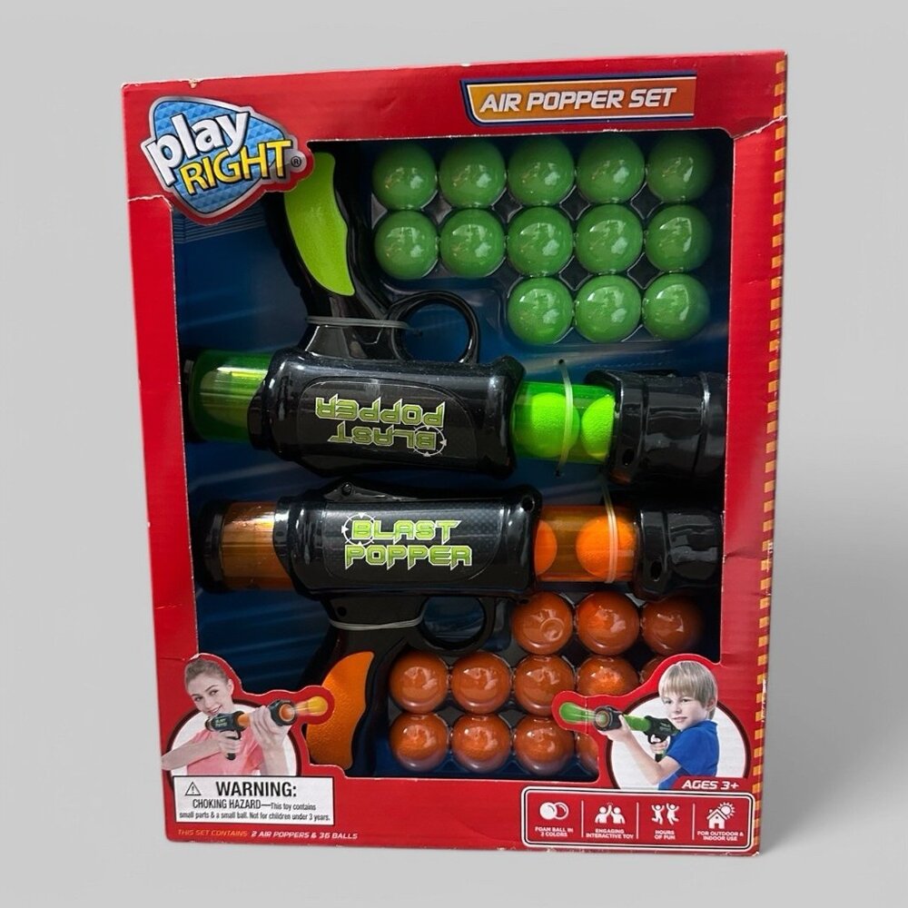 Play Right Air Popper Set Age 3+ (LOC RM-G8-4) Foam Ball Blaster Indoor Outdoor